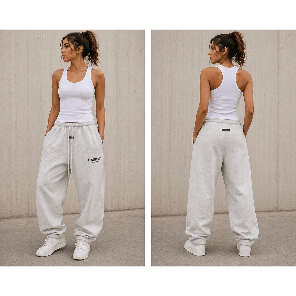 Fear of God Essentials Sweatpants Light Oatmeal Grey Logo Relaxed Fit Small NWT - Picture 3 of 7